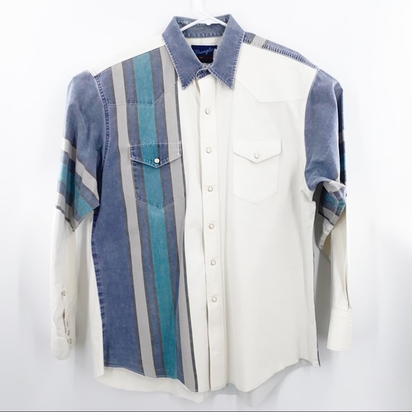 Wrangler Other - Vintage Wrangler 90's Men’s Striped Denim Button Down Shirt, XL